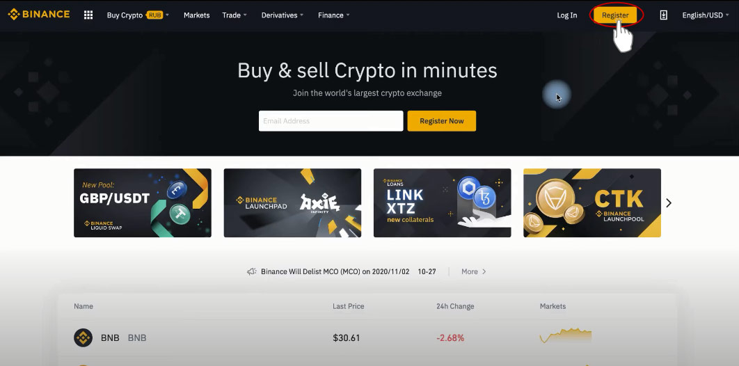 register on binance step 1-How to convert Tether to Ethereum on Binance